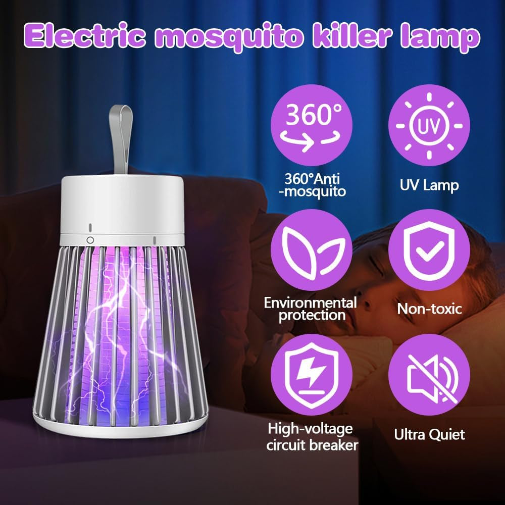 Insektenvernichter Elektrisch, Mückenvernichter-Lampe USB Wiederaufladbarer Leistungsstarke Mückenlampe Mit LED Uv-Lampe Insektenfänger Für Innen Und Aussen Gärten, Küche, Camping